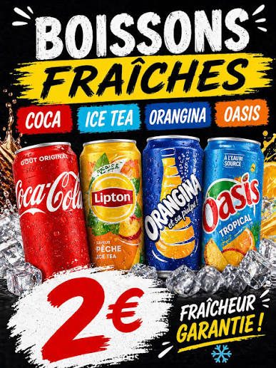 Canettes Coca-Cola, Lipton Ice Tea, Orangina