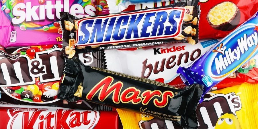 Barres chocolatées Twix, Snickers, Bounty, Mars